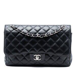 Auth Chanel Jumbo Classic Caviar Double #230475C44B